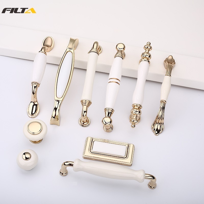 Antique K Gold White Ceramic Cabinet Handles Zinc Alloy Drawer Knobs Wardrobe Door Handle European Kitchen Hardware Pull 5128