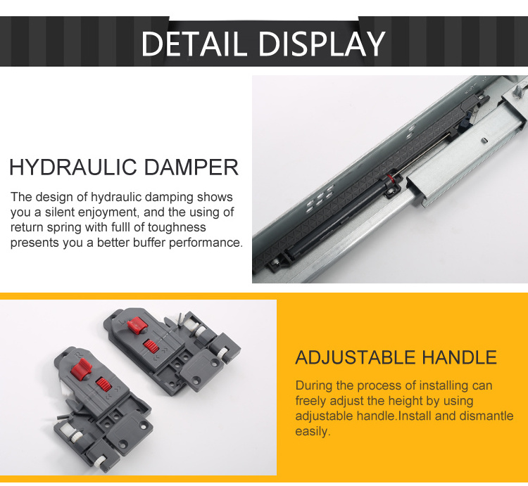 Full 3 Fold Damper Basket Telescopic Heavy Duty Hidden Bottom Mount Soft Closing Undermount Drawer Slide