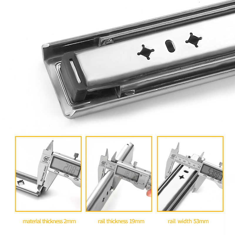 Filta 53mm Heavy Duty Ball Bearing Rail Cold Rolled Steel Full Extension Telescopic Drawer Slide