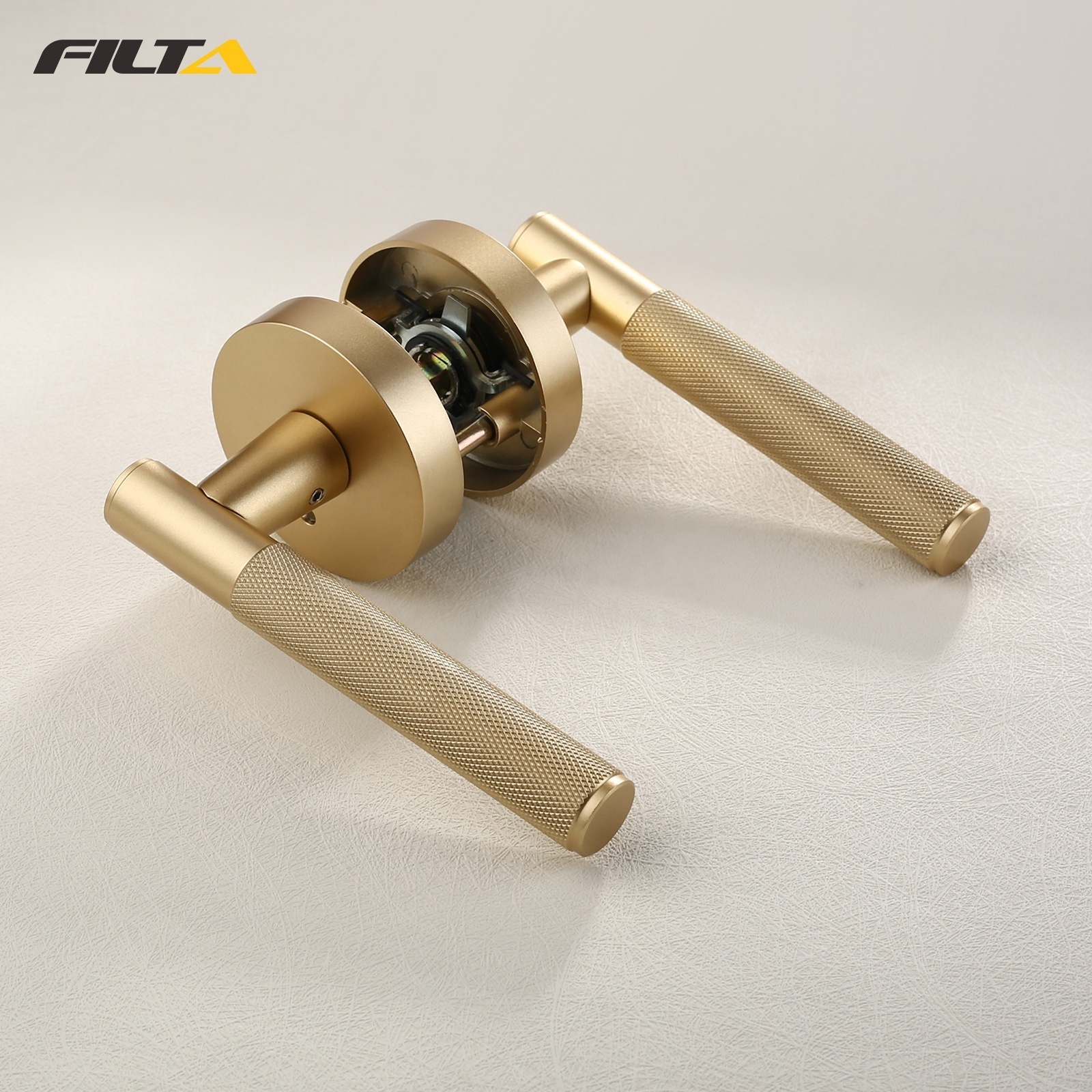 American Painted Matt Gold Interior Door Handle with Privacy Lock for Luxury Home Interiors