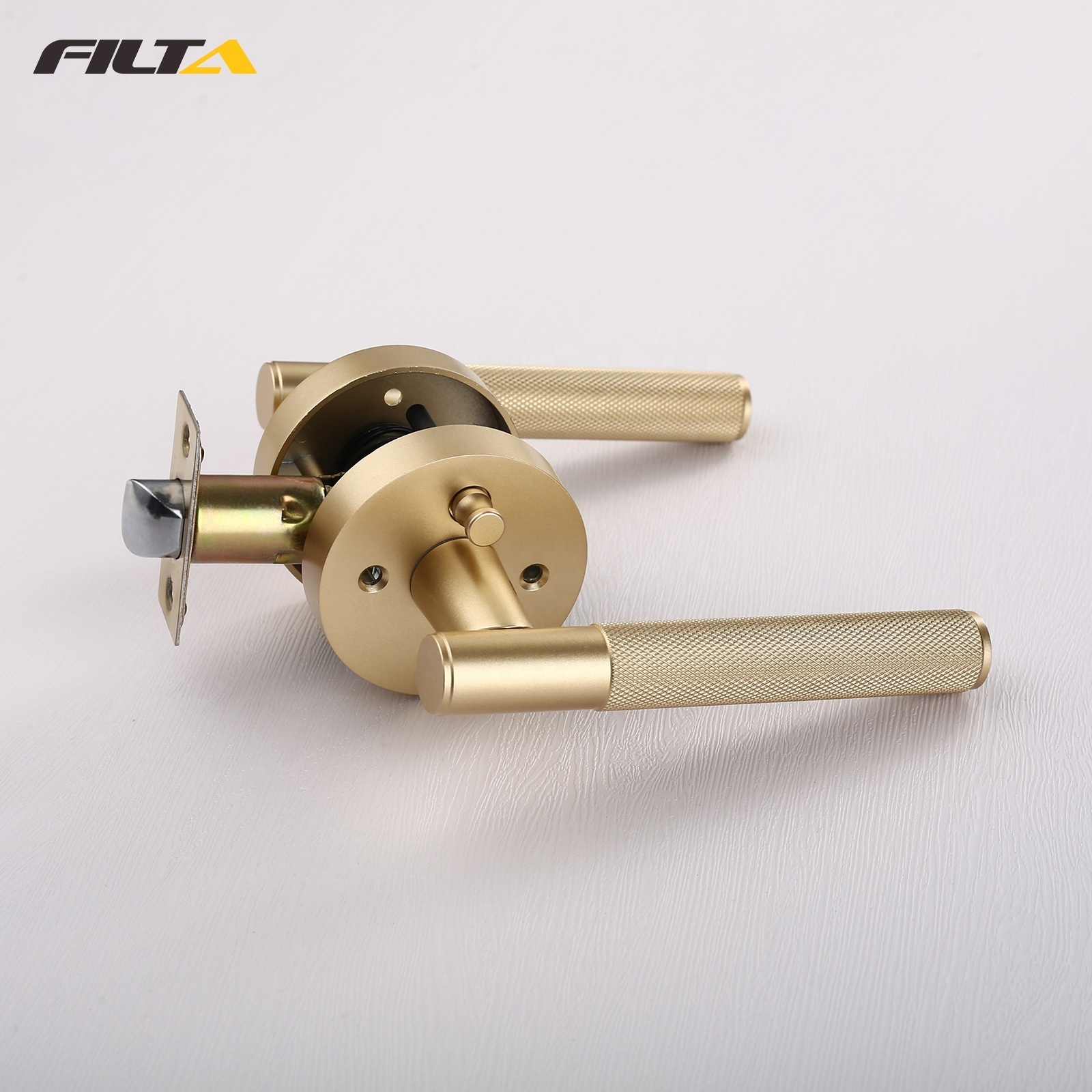 American Painted Matt Gold Interior Door Handle with Privacy Lock for Luxury Home Interiors