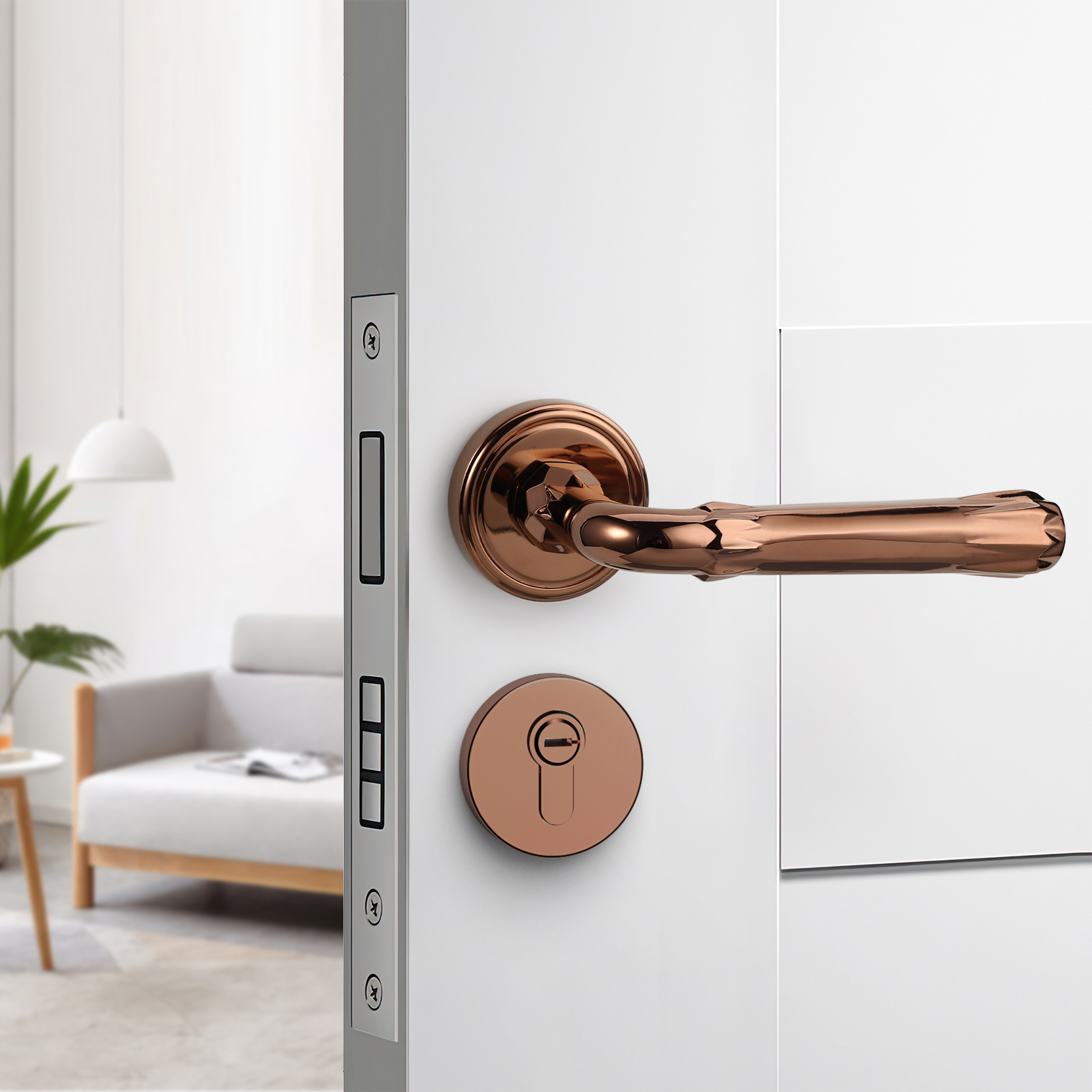 Filta Modern Luxury Decorative Brass Door Handle With Lock Set For Bedroom Living Room