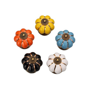 Wholesale small vintage pumpkin india ceramic cabinet knobs for drawer