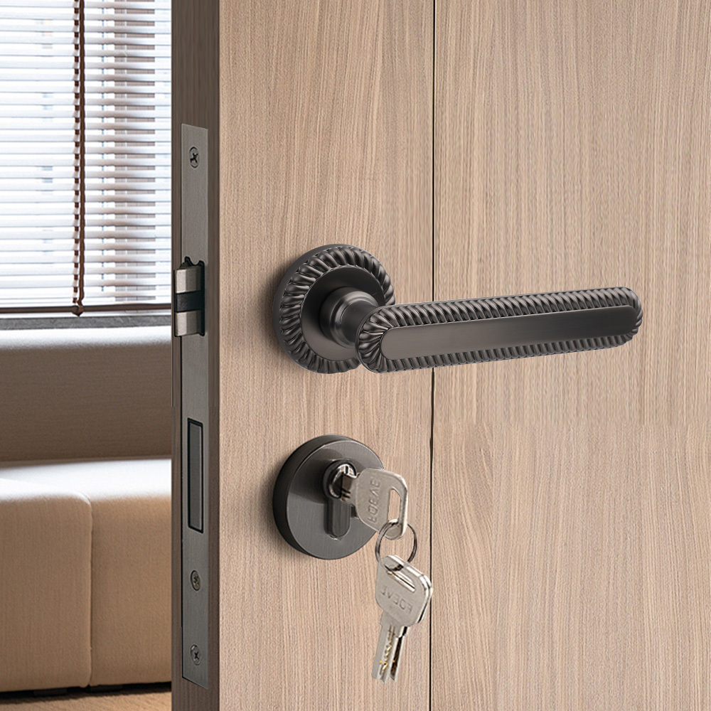 Modern Interior Door Handle Set with Key Lock High-Quality Brushed Nickel Door Handle for Modern Homes