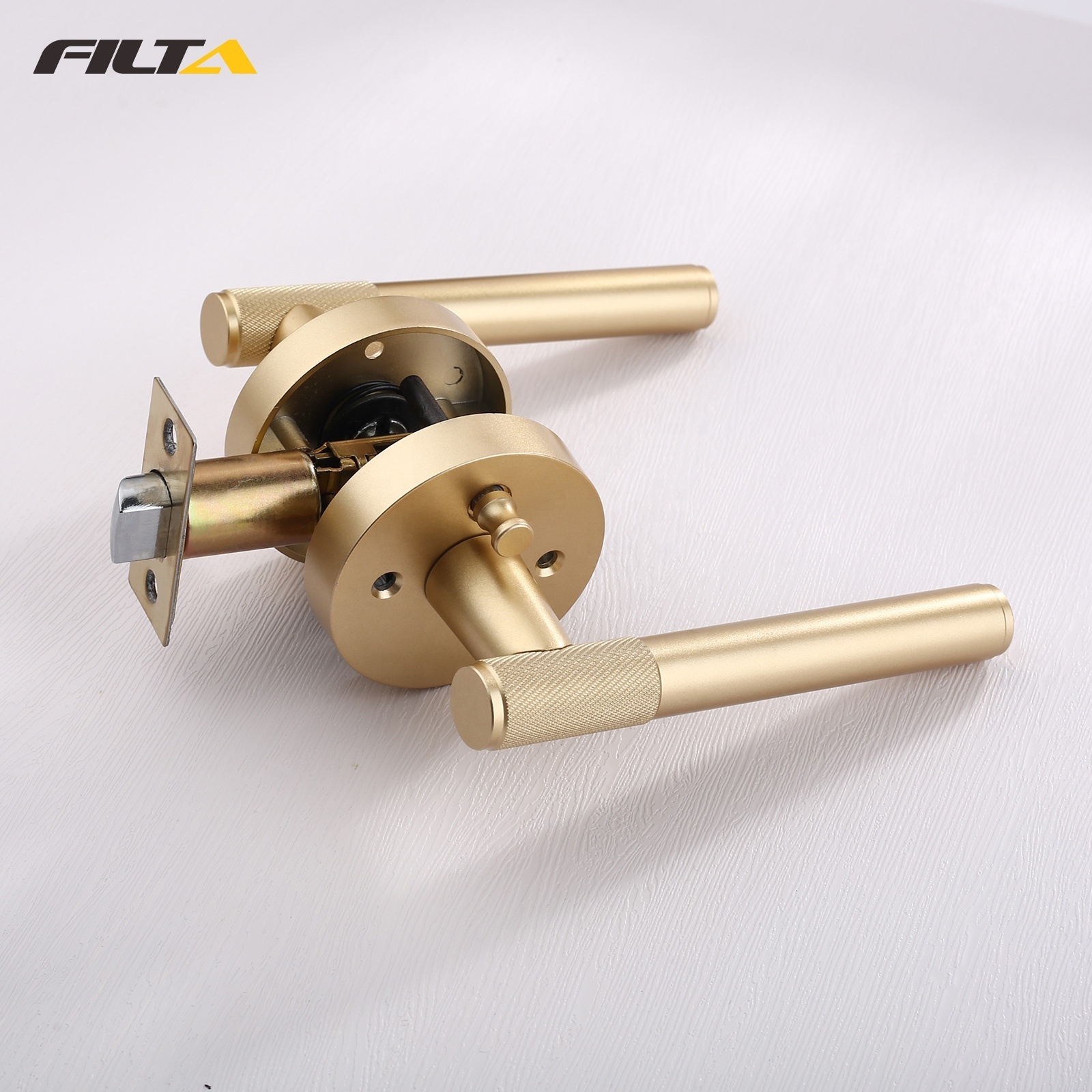 Black Matte Entry Door Handle Set with Privacy Lock Luxury Modern Brass Door Lock Set with Knurled Handle