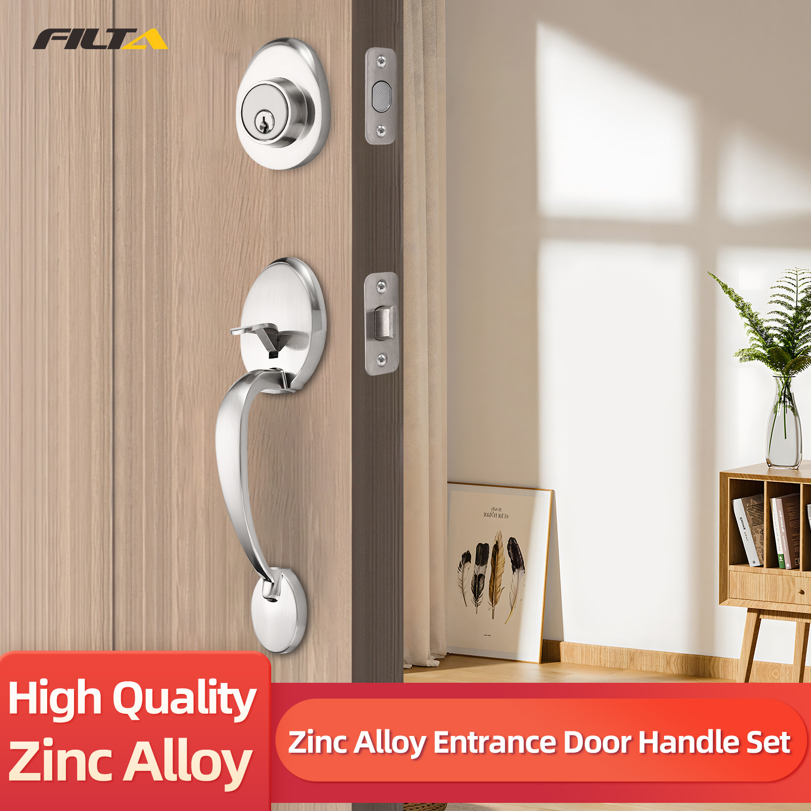 Filta Modern Front Door Handle And Deadbolt Set Entrance Door Handle Lock Set For Wholesale