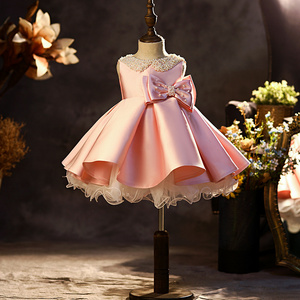 Kids Girls Dress 2-12 Years Wholesale Baby Little Girls Party Dresses Princess Tulle Frocks With Bow Pink Dresses For Girls