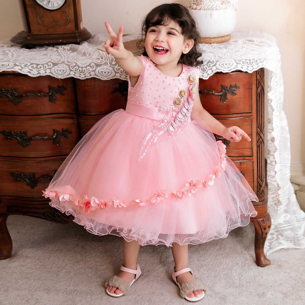 Finalz wholesale kids Infant girls Flower Princess Birthday Dresses sleeveless tulle party dress girls