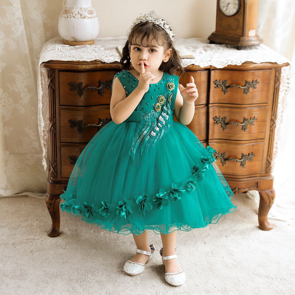 Finalz wholesale kids Infant girls Flower Princess Birthday Dresses sleeveless tulle party dress girls