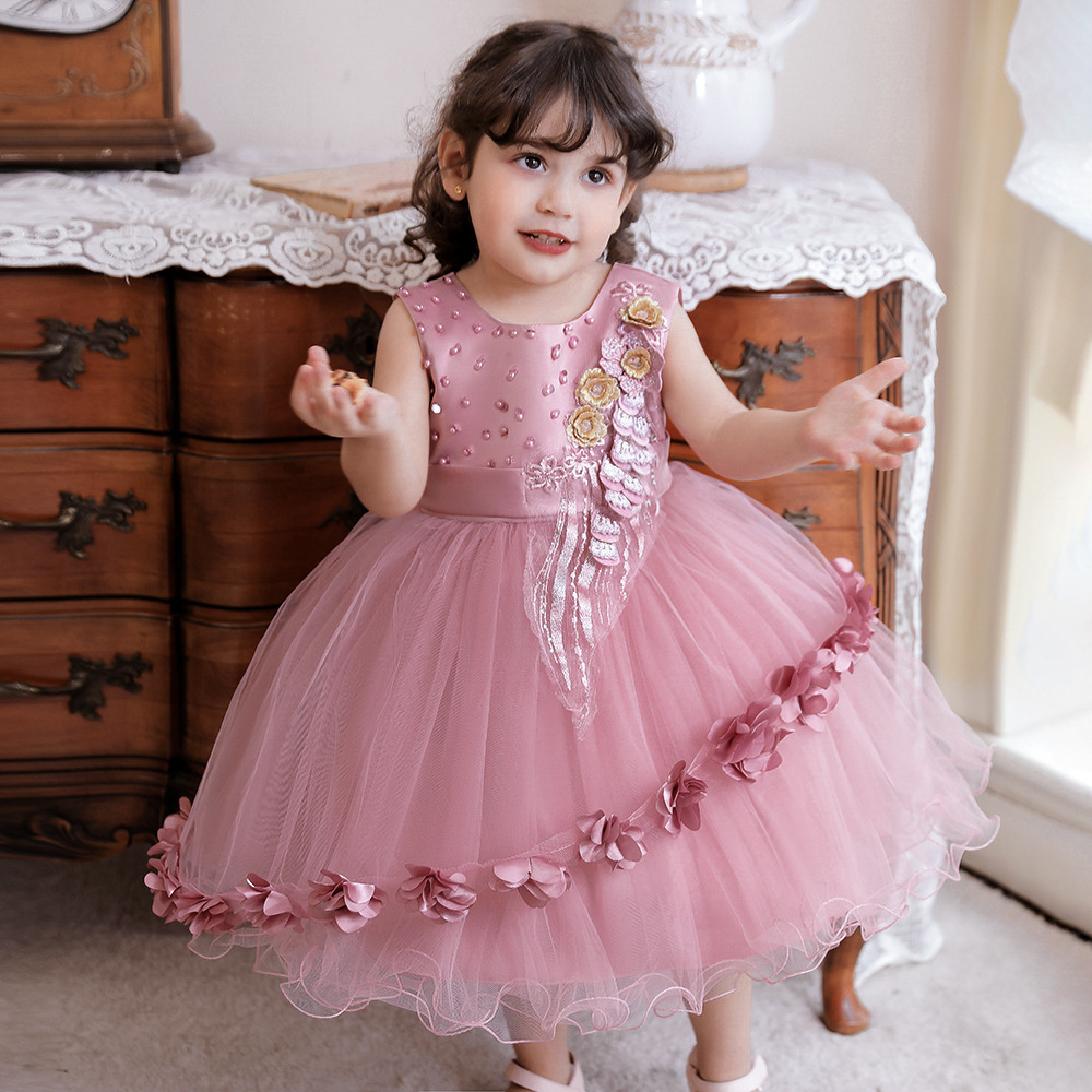 Finalz wholesale kids Infant girls Flower Princess Birthday Dresses sleeveless tulle party dress girls