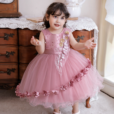 Finalz wholesale kids Infant girls Flower Princess Birthday Dresses sleeveless tulle party dress girls