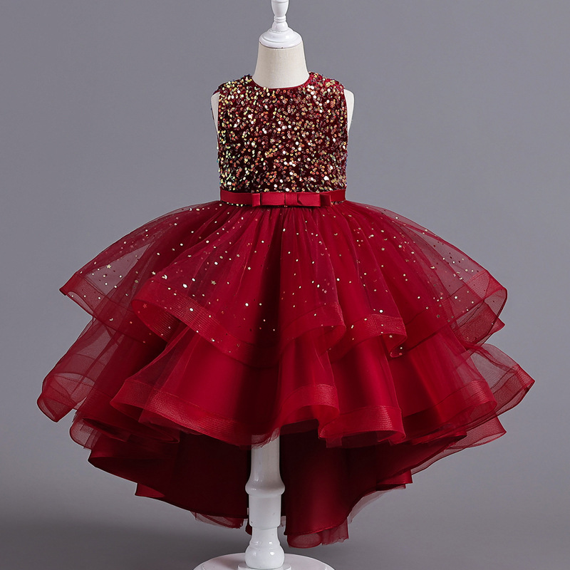 2023 New Model Frock Design Flower Girl Dresses Wedding Kids Tulle Dress Red Ball Gown for Children Girls Kid 2 - 14 Years