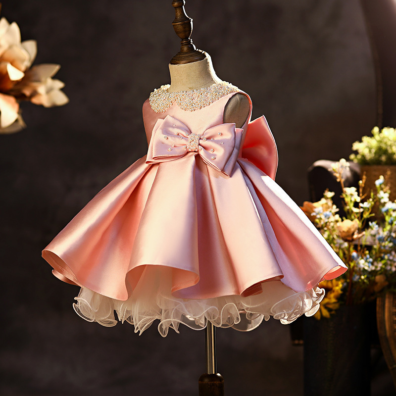 Kids Girls Dress 2-12 Years Wholesale Baby Little Girls Party Dresses Princess Tulle Frocks With Bow Pink Dresses For Girls