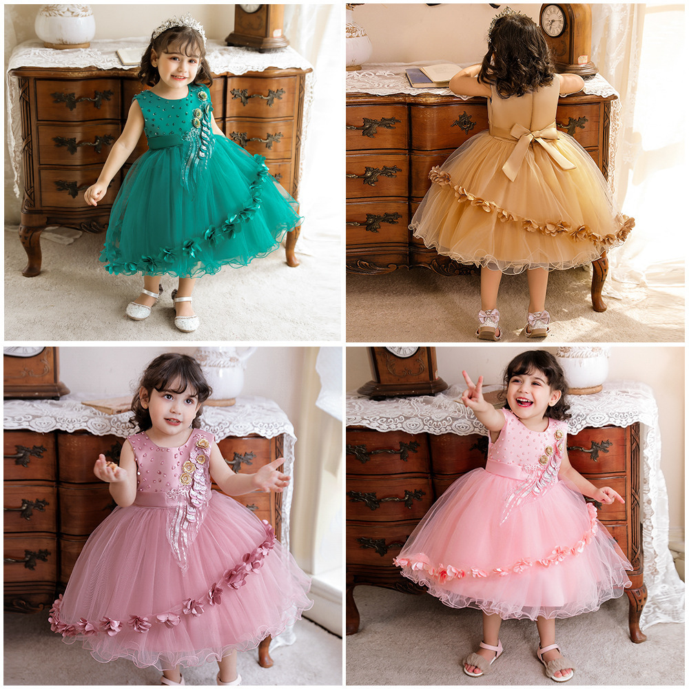 Finalz wholesale kids Infant girls Flower Princess Birthday Dresses sleeveless tulle party dress girls