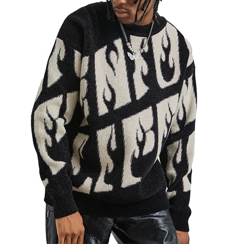 Finch Garment 2023 Custom Letter LOGO Men Jacquard Sweater Designer Pullover Crew Neck Knitted Sweater Standard Wool / Cashmere