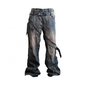 Finch garment Wholesale Custom Designer Streetwear Blank Baggy Distressed Vintage Stacked Flare Denim jeans men