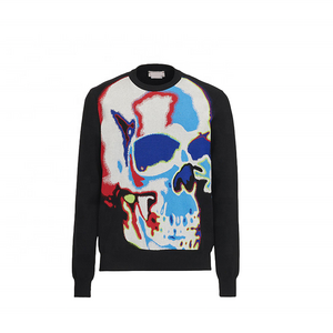 Finch Garment 2023 OEM&ODM Custom Men Skull Jacquard Sweater Skeleton Pattern Knitted Pullover Jumper Long Sleeve Cotton Sweater