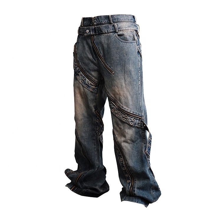 Finch garment Wholesale Custom Designer Streetwear Blank Baggy Distressed Vintage Stacked Flare Denim jeans men