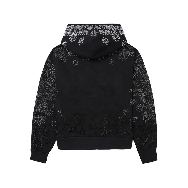 Finch Garment Custom Streetwear Hip Hop Paisley Rhinestone and Print Hoodie Pullovers Men Oversized Hoodies