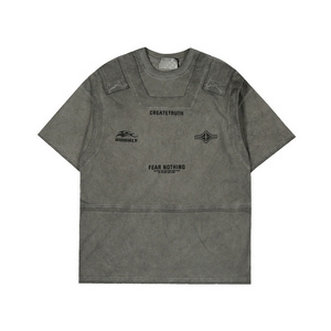 Finch Garment washed vintage t shirt grey streetwear blank wholesale vintage double layered cropped t-shirt