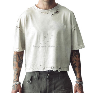 Finch Garment Heavyweight Streetwear Blank Vintage Washed Tee Mens Boxy Cropped Oversized Distressed Tshirt