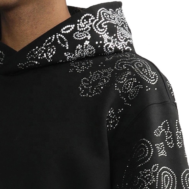 Finch Garment Custom Streetwear Hip Hop Paisley Rhinestone and Print Hoodie Pullovers Men Oversized Hoodies