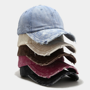 Vintage Distressed Jean Hat Frayed Bil Baseball Cap Adjustable Unconstructed Cotton Washed Denim Dad Hat for Women Men