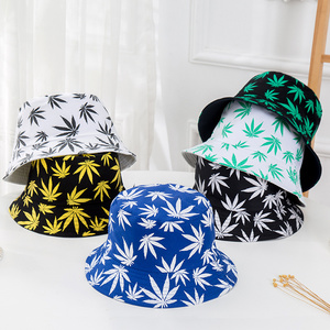 New Designer Fashion Unisex Maple Leaf Printed Reversible Fisherman Caps Logo Custom Printed Bucket Hats Wholesale