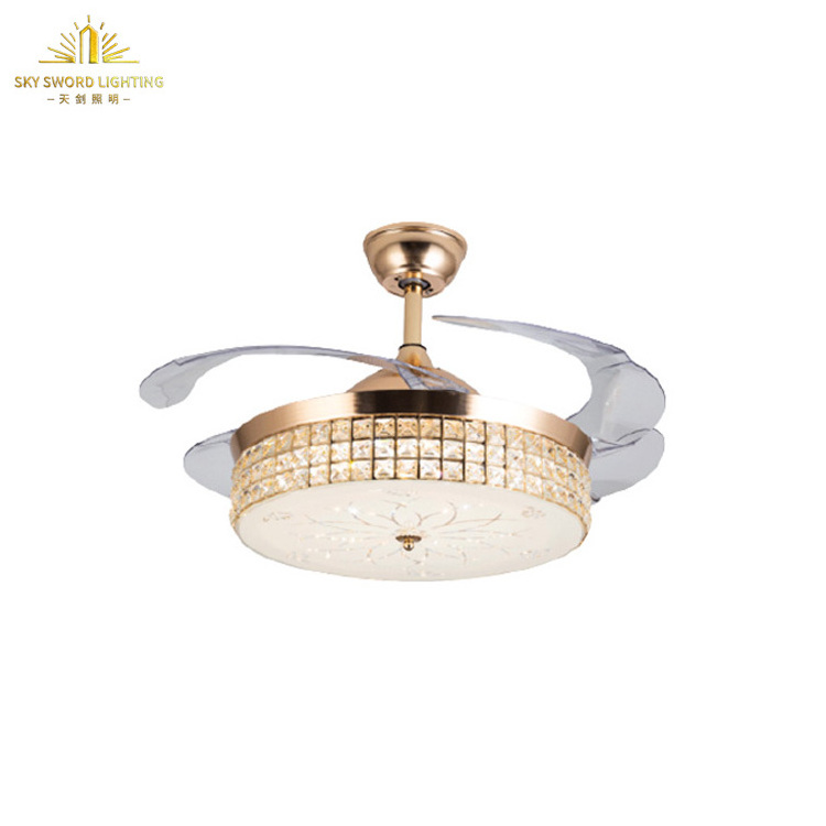 Modern Nordic Cooling Fan Chandelier Crystal Decorative Led Fandelier Hanging Ceiling Fan with Light Gold Hotel Room Luxury 10