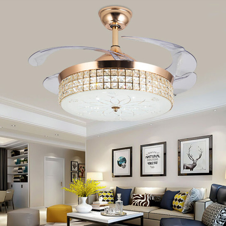 Modern Nordic Cooling Fan Chandelier Crystal Decorative Led Fandelier Hanging Ceiling Fan with Light Gold Hotel Room Luxury 10