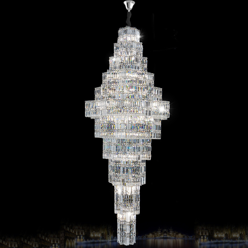 Gold Long Crystal Chandelier Lights For Foyer LED Pendant Lamp Entryway Long Chandelier Modern