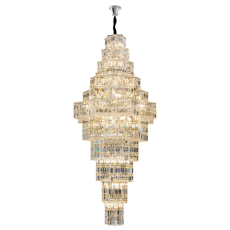 Gold Long Crystal Chandelier Lights For Foyer LED Pendant Lamp Entryway Long Chandelier Modern