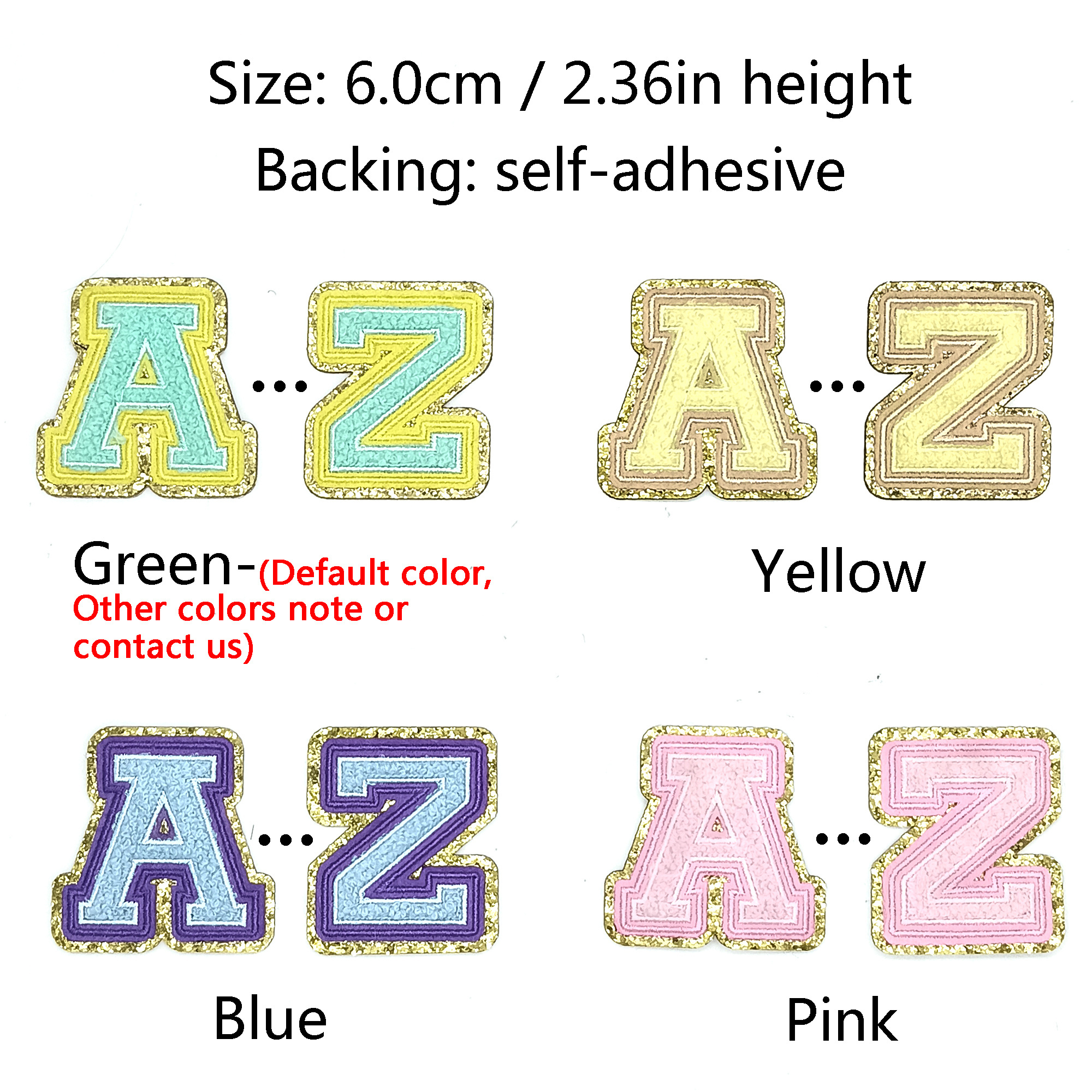 Spot hot selling Glitter embroidery chenille self-adhesive letter patch suitable for bags clothing chenille patch letter