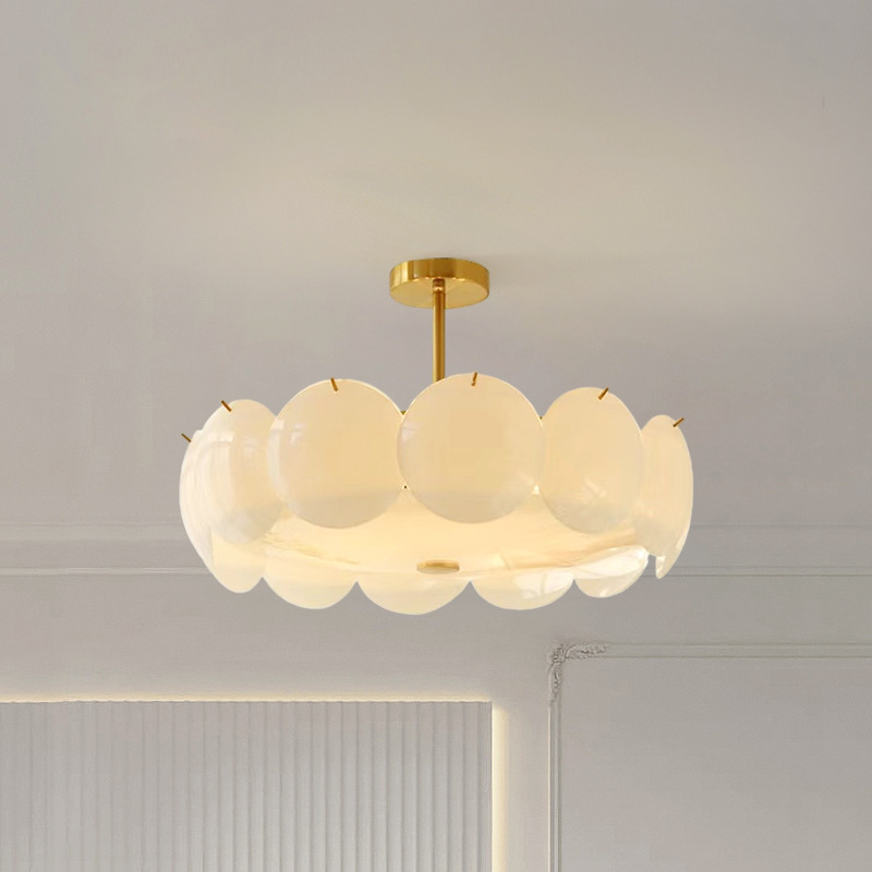 French ancient milk white glass ceiling light luxury modern simple bedroom light round living room dining room lamp