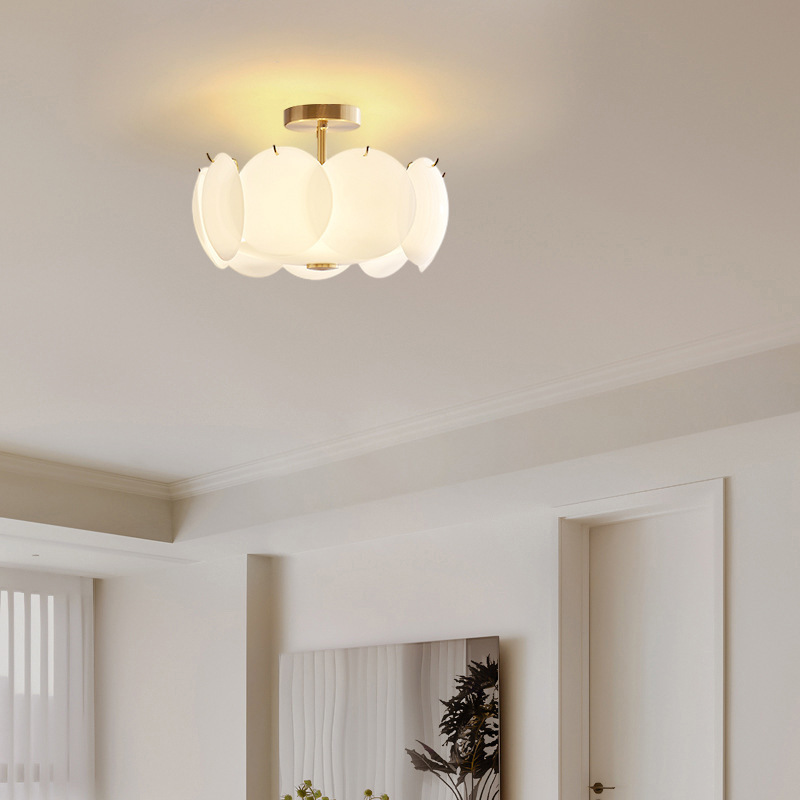 French ancient milk white glass ceiling light luxury modern simple bedroom light round living room dining room lamp