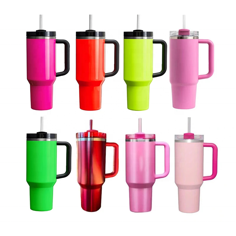 40 oz Neon Tumbler Electric Pink Adventure Quencher Custom Stainless Steel Double Wall Vacuum Coffee Mug 40oz Cup With Handle