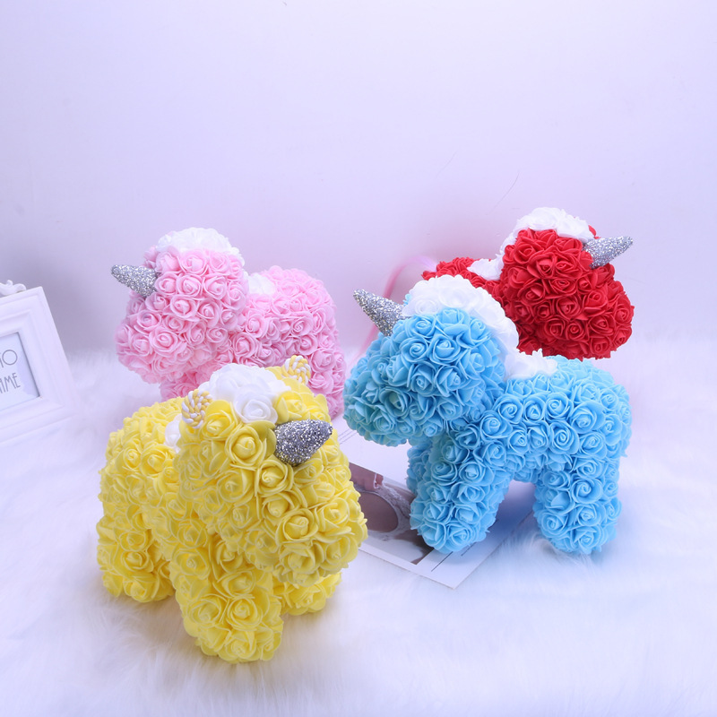 DIY Big handmade Teddy bear Roset Big flower pink red blue gold Diamond Soap Rose bear with Heart and Ribbon