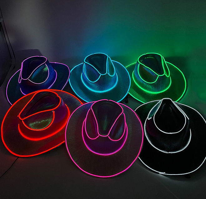 Christmas LED Wireless Light Up Cowboy Hats Halloween Remote Control Flashing Sequin Western Cowboy Carnival Hat