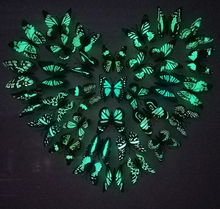 DIY 8cm fluorescent 3D butterfly wall stickers magnetic light reflective glow flying butterflies decoration