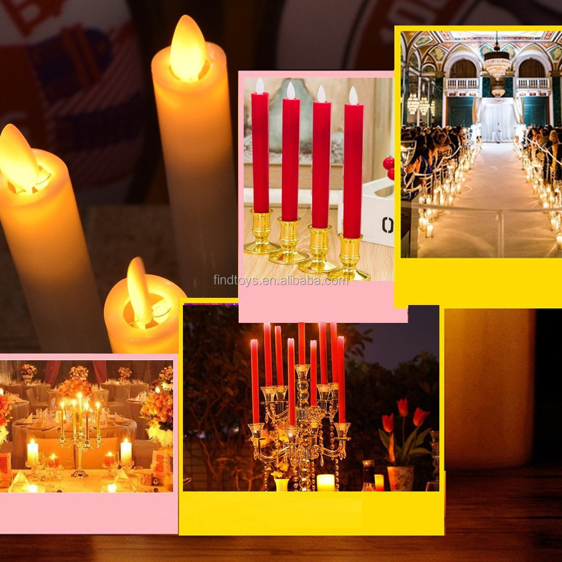 Battery Operated Colorful Flicker Flameless Taper Candle/Long LED Flameless candle stick for dinner Wedding Candle