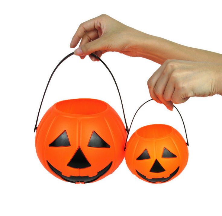 Halloween pumpkin luminous lights plastic hand-held candy jar buckets children's toys