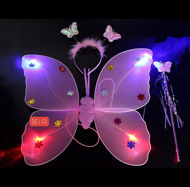 Halloween 3pcs/set Butterfly Sequin Single Wings LED Girls Dress Up Little Fairy Baby Birthday Party