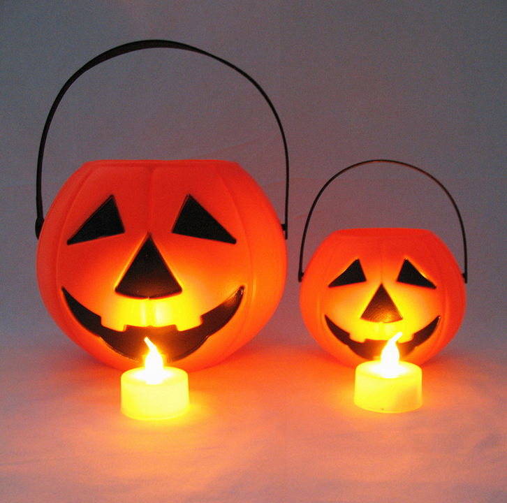 Halloween pumpkin luminous lights plastic hand-held candy jar buckets children's toys