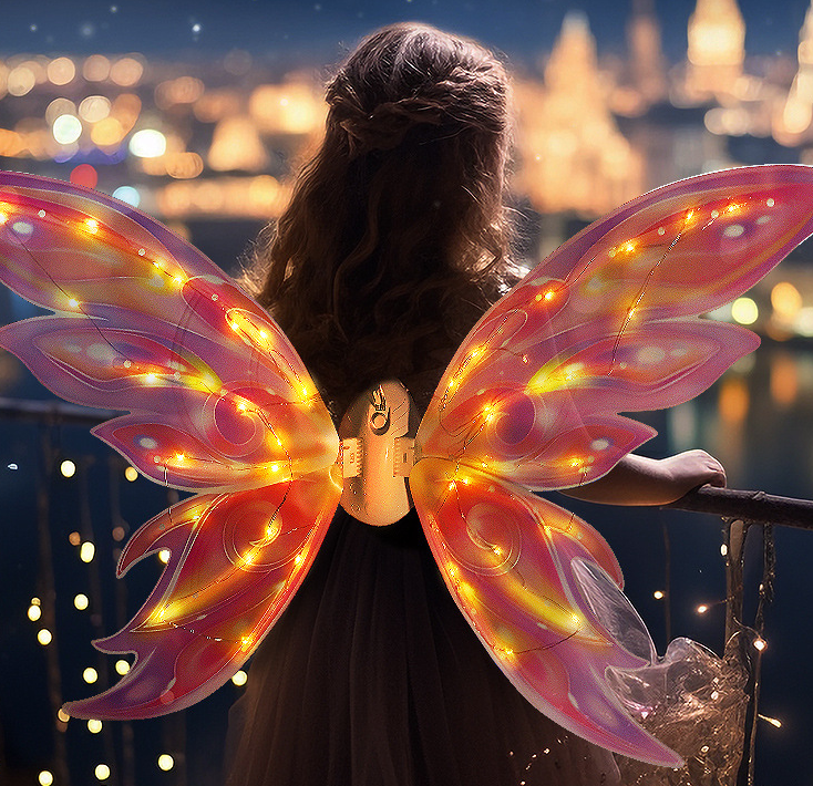 Magic Electric Led Fairy Butterfly Wings Flying Automatically Swing Wings Back Decoration Gift For Children And Adult