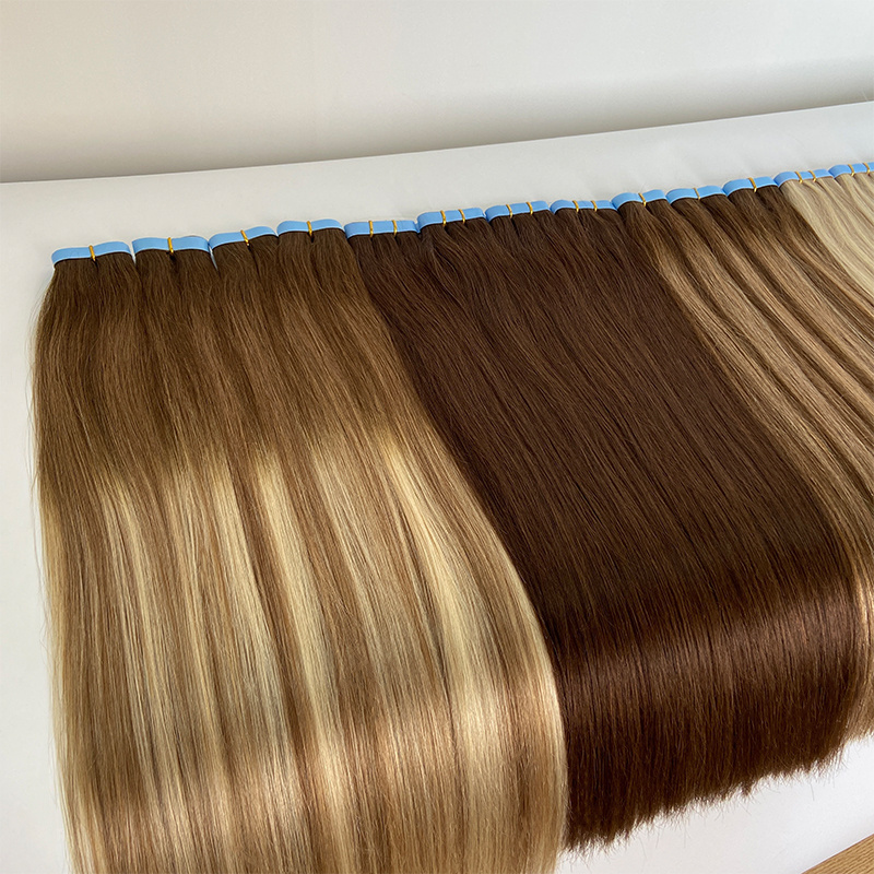 100% European Human Hair Invisible Tape In Hair Extensions Genius Weft With Glue Long Tape In Wholesale Double Drawn