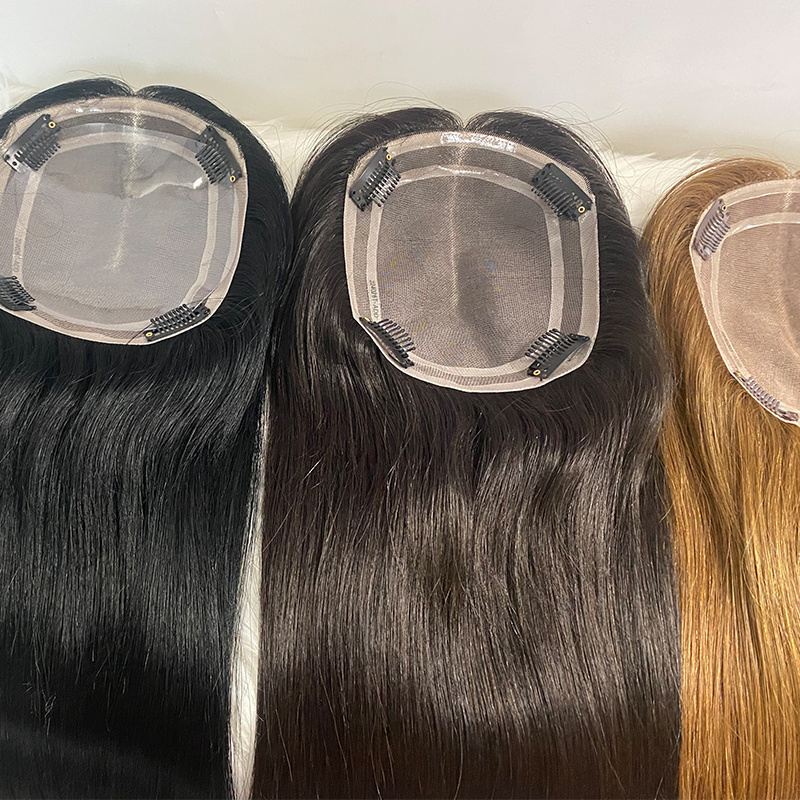 Wholesale 100% virgin remy hairpiece European brown balayage color silk mono base human hair topper toupee for women