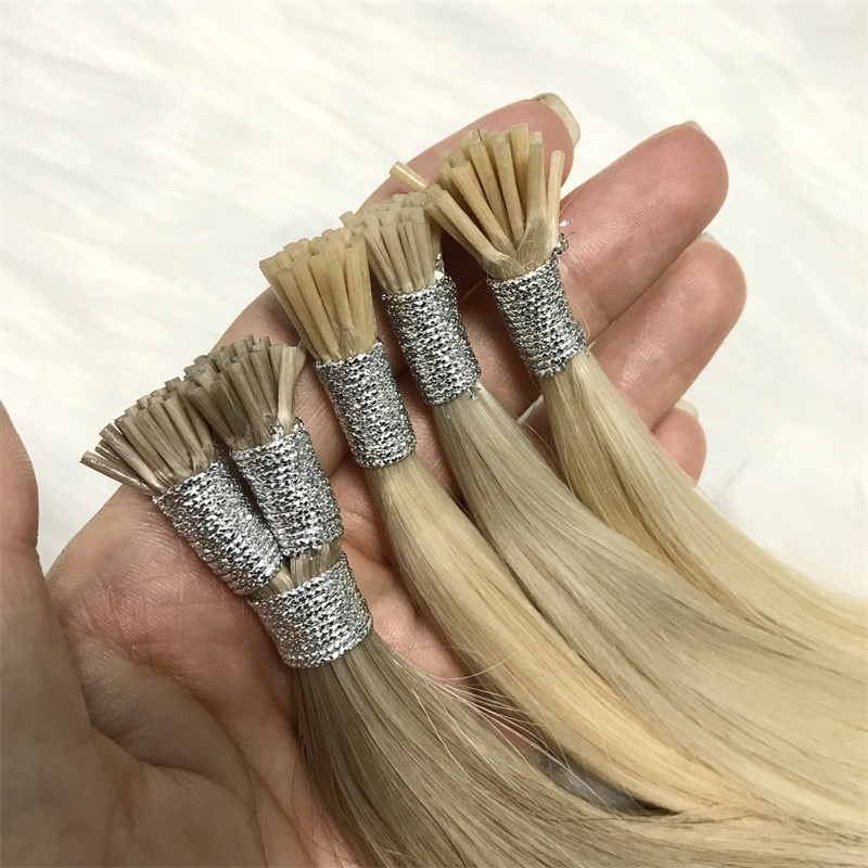 Wholesale Soft Glue Keratin Pre Bonded  I-Tip Human Hair Extensions Russian Virgin Double Drawn Hair Extension