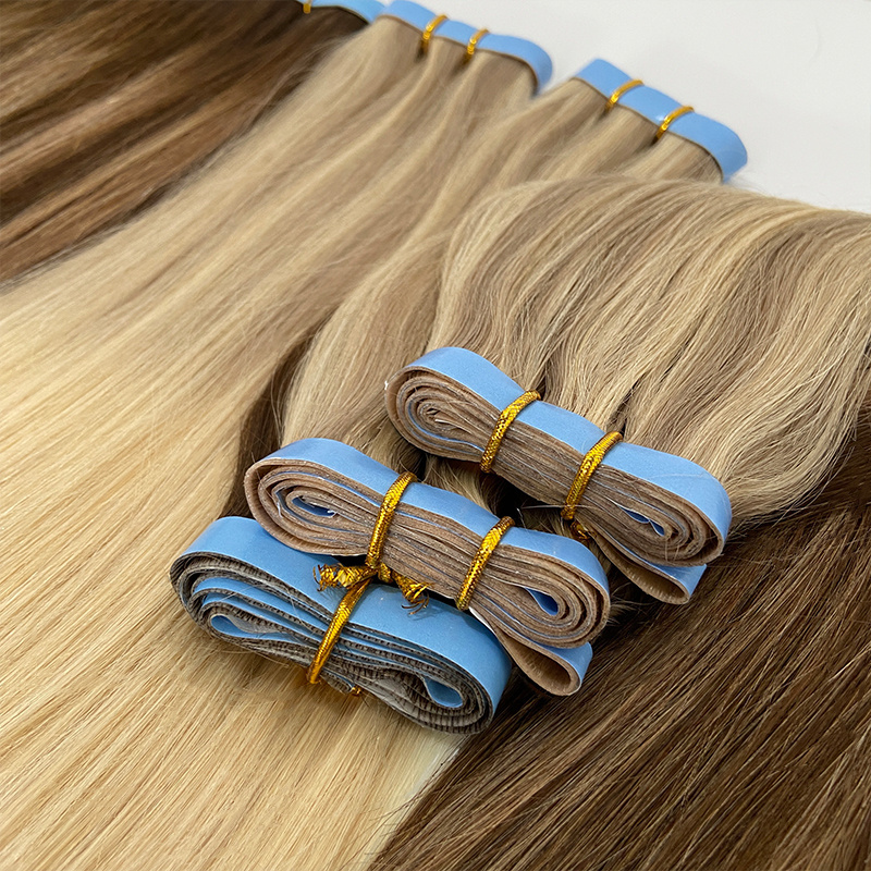 100% European Human Hair Invisible Tape In Hair Extensions Genius Weft With Glue Long Tape In Wholesale Double Drawn