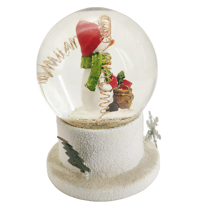 100MM Resin Craft Snow Globe Cute Cottage-Style Snowman with Glitter Glass Water Ball and LED Lights for Home Decor Souvenir