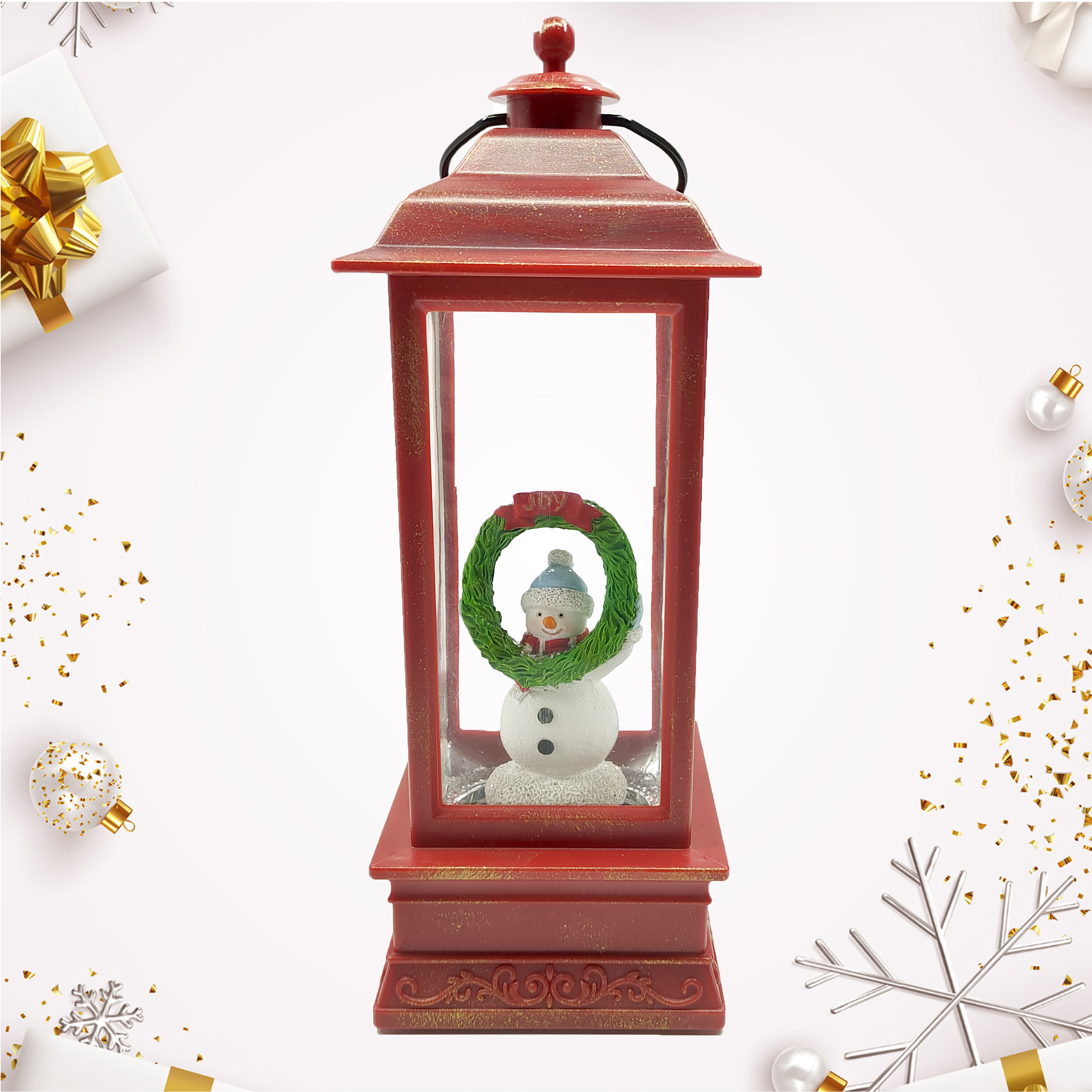 Light musical Christmas lantern snow globe sparkling crafts custom resin interior for Xmas souvenir gift